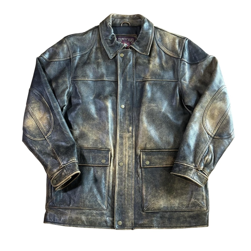 The Territory Ahead Coat Mens Medium Brown Leather Western Lined Zip Motorcycle